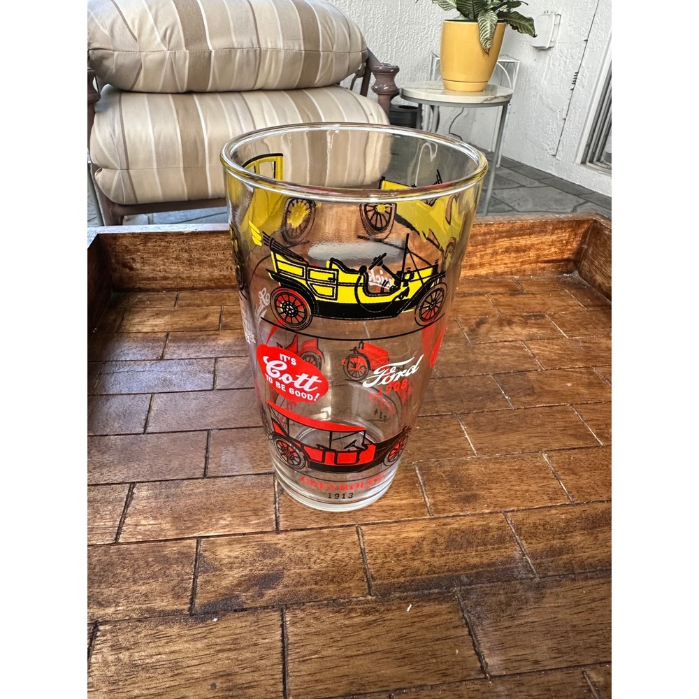 Vintage Hazel Atlas Antique Car Glass Tumbler 1908 Ford 1913 Chevy Collectible